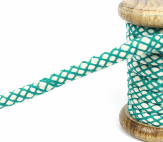 1m Hoodieband - Baumwollkordel - 8 mm - Netz - Meergrün/Naturweiß
