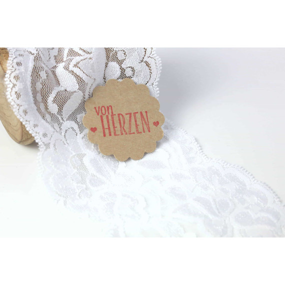 1m elastische Spitze - 95mm - Blumen - Weiß