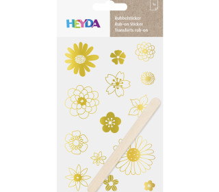 1 Bogen Rubbelsticker - Inkl. Holzstick - Blüten - Gold Glänzend