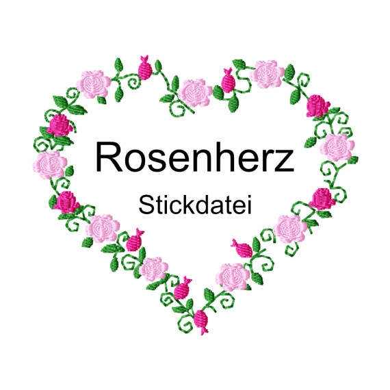 Stickdatei Rosenherz für den Rahmen 10 cm x 10 cm