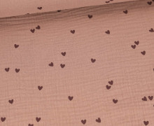 Musselin - Muslin - Double Gauze - Bedruckt - Kleine Herzen - Mokkabraun