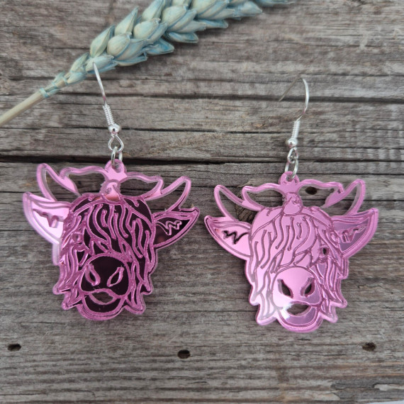 1 Paar Ohrringe - Rind - Spiegel - leichte Acryl Ohrringe - Pink  - Namensklang