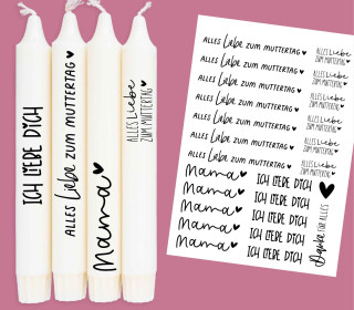 DIN A4 - Kerzen-Tattoofolie - Muttertag - Schlicht - für Kerzen / Keramik