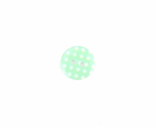1 Polyesterknopf - 15mm - 2-Loch - Rund - Weiße Punkte - Mint