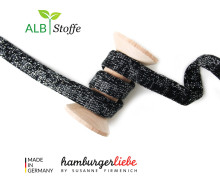 Hoodiekordel - Flachkordel - Cord Me - 12mm - Glossy - Melange - Hamburger Liebe - Schwarz/Silber