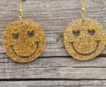 1 Paar Ohrringe - Freundliche Gesichter - Herz-Augen - super leicht - Gold Glitzer - Namensklang