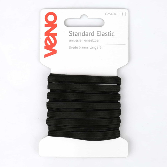 3 Meter Gummiband - Zugeschnitten - Standard Elastic - 5mm - Schwarz