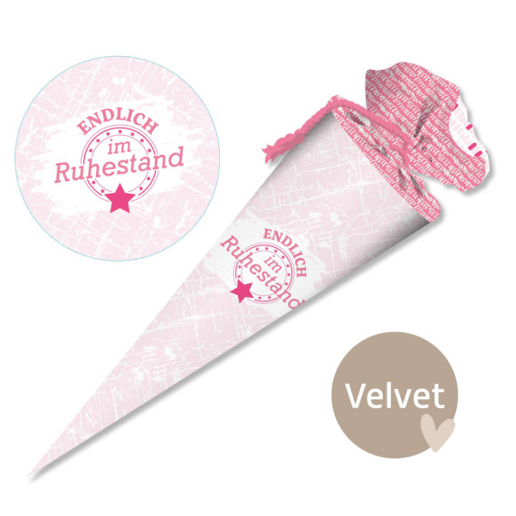 DIY-Nähset Schultüte - KLEINE TÜTE - Endlich Ruhestand - Rosa - Velvet - abby and amy