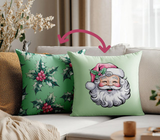 Genähtes Kissen inkl. Inlet - Ho Ho Ho - Weihnachtsmann - Mint/Rosa - Mein Hanseherz