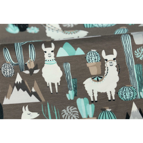Jersey - Lama - Kaktus - Berge - Around the World - Taupe dunkel
