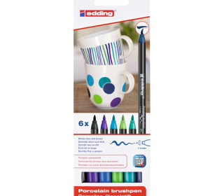 6er set Porzellan-Pinselstifte - Kalte Farben - Pinselspitze 1-4mm - edding 4200