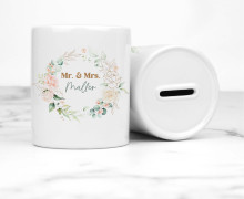 Keramik-Spardose - Mr. & Mrs. - Hochzeit - Blumenkranz