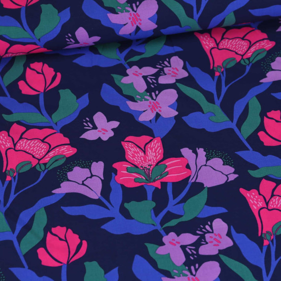 Lenzing Ecovero - Viskose - Blusenstoff - NERIDA HANSEN - Amira Floral - Stahlblau