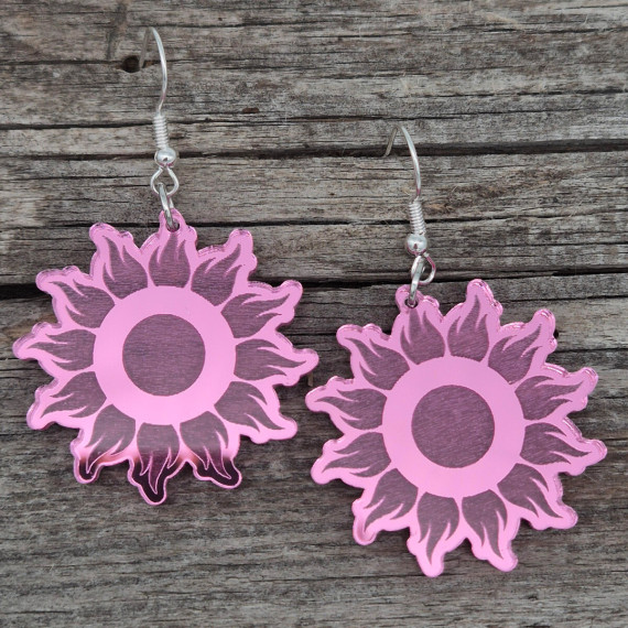 1 Paar Ohrringe - Sonne - Spiegel - leichte Acryl Ohrringe - Pink  - Namensklang