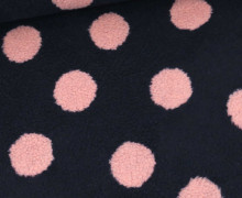 Teddystoff - Teddy Jacquard - Punkte - Stahlblau/Altrosa