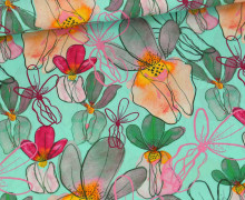 Viskose - Ecovero - Blusenstoff - Painted Flowers - Mint