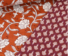 Baumwoll Stepper - Steppstoff - Wattiert - Doubleface - Blumen - Streifen - Rostorange/Bordeaux