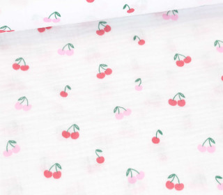 Musselin - Muslin - Double Gauze - Fruits - Cherries - Schnuffeltuch - Windeltuch - Weiß