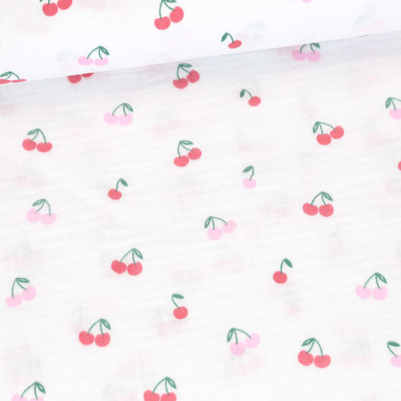 Musselin - Muslin - Double Gauze - Fruits - Cherries - Schnuffeltuch - Windeltuch - Weiß