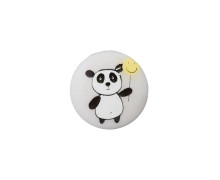 1 Polyesterknopf - Rund - 15mm - Öse - Kinder - Panda - Glanz - Hellgrau