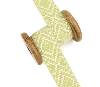 1 Meter Weiches Gurtband  - 30mm - Weboptik - Rautenmuster - Warmweiß/Blassgrün