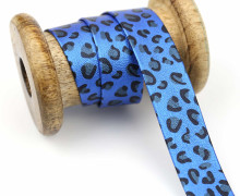 1 Meter Zierband - Dekoband - Kunstleder - 20mm - Leopardenmuster - Blau