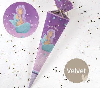 DIY-Nähset Schultüte - Meerjungfrau - Flieder Haare - KnilchArt Design - Velvet - zum selber Nähen