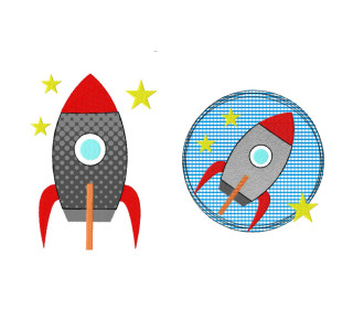 Stickdatei Rakete Doodle Button, 2 Größen, Applikation, embroidery, stick file, button,rocket, application, space,stern,star