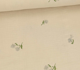 Musselin - Muslin - Double Gauze - Bestickt - Pusteblumen - Beige