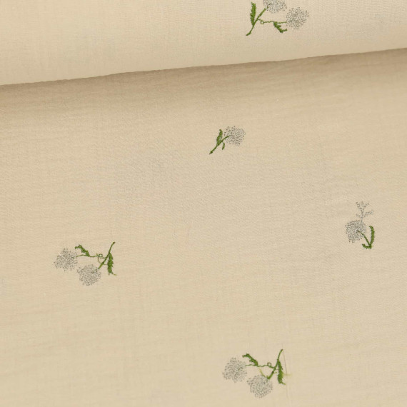 Musselin - Muslin - Double Gauze - Bestickt - Pusteblumen - Beige
