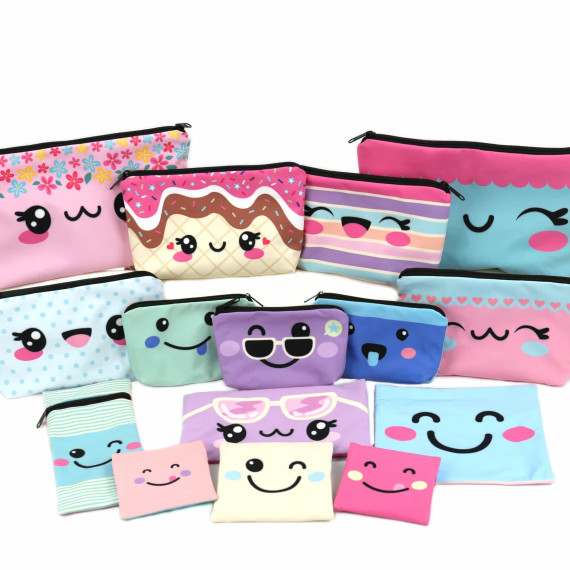 DIY-Nähset - Softshell - Fleece - 15 Stift - und Kramtaschen - Cute Faces - abby and amy