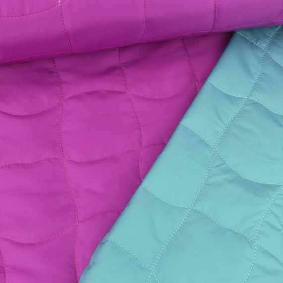 Steppstoff - Stepper - Uni - Wattiert - Geschwungene Quadrate - Violett/Minttürkis