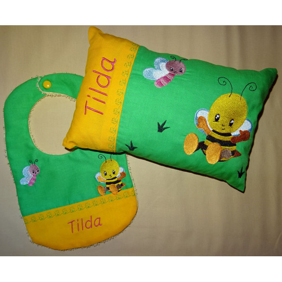 Stickdatei Biene Schmetterling Kissen Lätzchen SET ITH