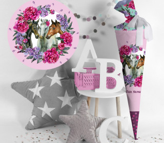 DIY-Nähset Schultüte - Dream Horses - Blumenkranz - rosa - zum selber Nähen