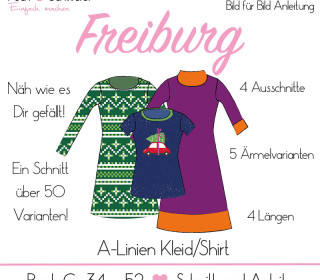 E-Book – Kleid/ Shirt Kleid / „Freiburg“ über 50 Varianten Gr. 34 – 52 in A4 und A0 (Einzel- und Mehrgrößenschnitt)