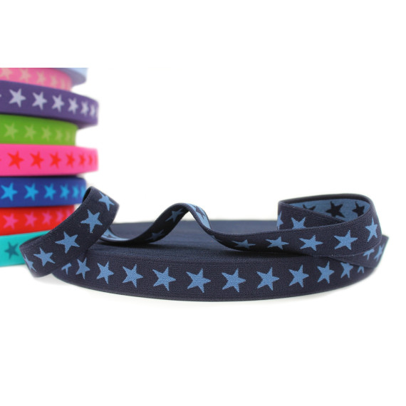1 Meter Gummiband - Sterne - 20mm - Schwarzblau/Taubenblau