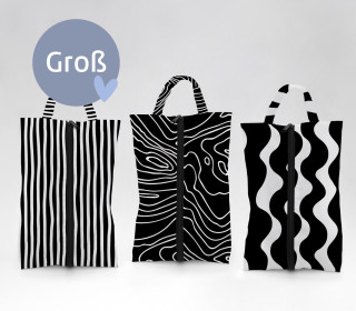 DIY-Nähset - 3 Schuhbeutel - GROß (bis Gr. 45) - Black/White Pattern Chaos - Outdoorstoff - abby and amy