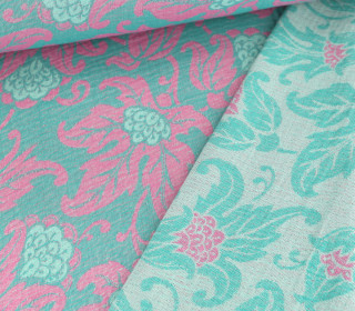 Jacquard - Blossoms - Hammam - Doubleface - Curacao - Türkis/Weiß