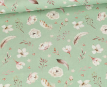 Baumwolle - Cretonne - Bedruckt - Federn & Blüten - Mintgrün