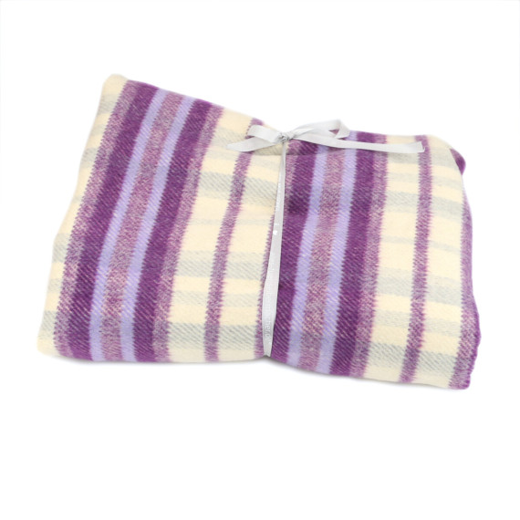 1,7m Zuschnitt - Mantelflausch - Weicher Mantelstoff - Kariert - Ecru/Lila