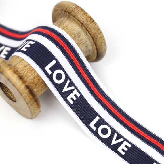 1 Meter Zierband - Dekoband - Einfassband -  40mm - Love - Streifen - Dunkelblau/Weiß