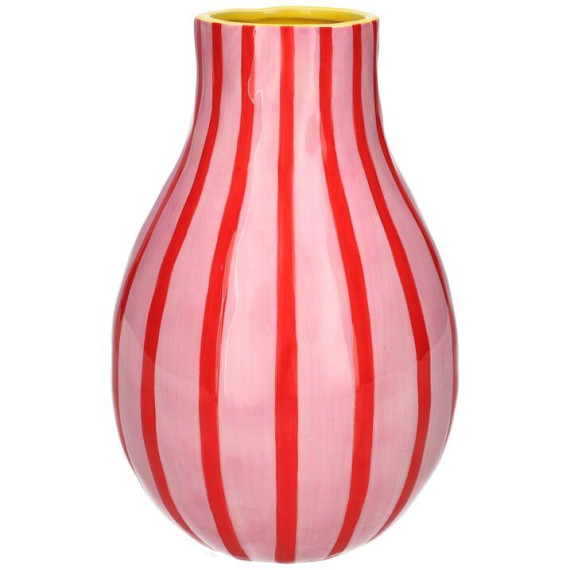 Artisan Vase aus Dolomit - gestreift - modernes Design in Rose/Rot