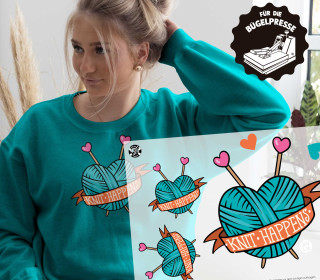 Onkel Bo's Bügelbilder - DIN A4 - Knit happens - Herz - Türkis - Hamburger Liebe - BIG