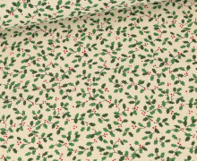 Canvas - feste Baumwolle - Weihnachten - Mini Stechpalmenblätter - Natur