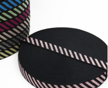 1 Meter Gummiband - 25mm - Stripes - Glitzer - Schwarz/Rosa