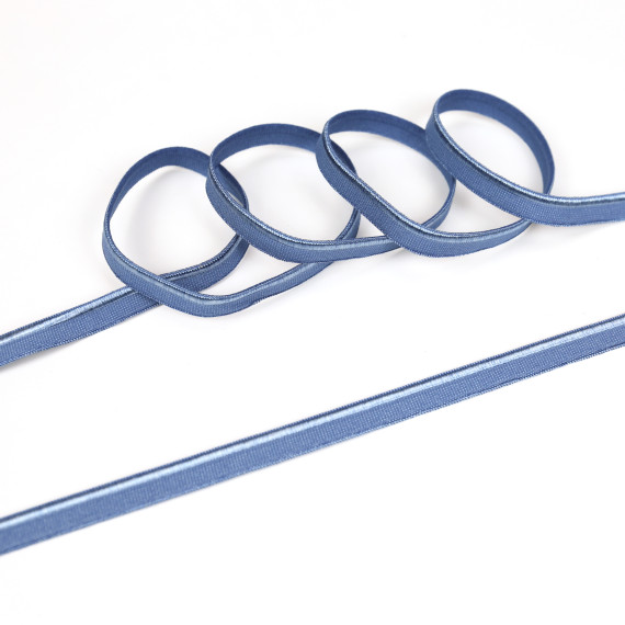 1 Meter elastisches Paspelband/Biesenband - Matt mit Glanzkante - Taubenblau