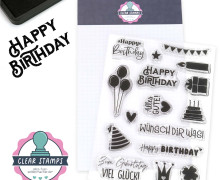 1 Bogen Clear Stamps - Kreative Stempel - Happy Birthday - 16 Motive