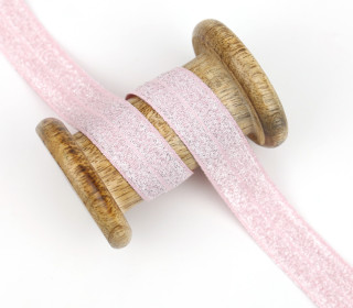 1m Schrägband - Saumband - Elastisch - Glitzer - 20mm - Blassrosa