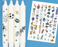 DIN A4 - Kerzen-Tattoofolie - Bunter Motiv Mix - Blau - für Kerzen / Keramik