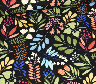Bio-Canvas - Feste Baumwolle - Leaves - Glossy - Schwarz - Hamburger Liebe